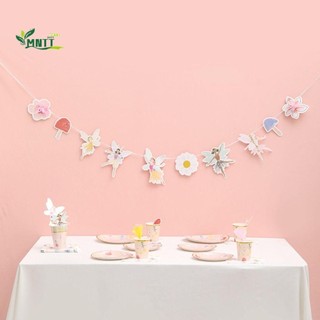 Mntt Fairy Bộ đồ ăn dùng một lần, 10 đĩa khách Khăn ăn Banner Cup Bộ đồ ăn sinh nhật cổ tích, Giấy dao kéo Tấm nữ thần bướm hoạt hình dùng một lần tại nhà