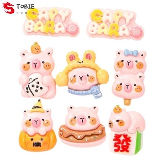 Tobie 10 Chiếc Phụ Kiện Nhựa Capybara, Miếng Dán Điện Thoại Capybara Handmade DIY Dễ Thương, Phần Trang Trí Điện Thoại Hoạt Hình Đáng Yêu Thêu Sò Capybara DIY Trang Sức Accessorie Kẹp Tóc Vỏ Điện Thoại