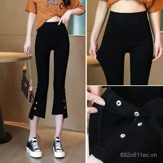 Mùa Hè 2024 Mỏng Phong Cách Cao Co Giãn Skinny Crop Quần Nữ Slim-fit Ôm Hơn Nhìn Slit Hơi F