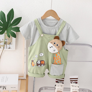 Set Áo Thun Sọc Yếm Xanh Lá Động Vật Hươu Cho Bé Trai 1-5 Tuổi MINTSCLOSET Quảng Châu - YE5168