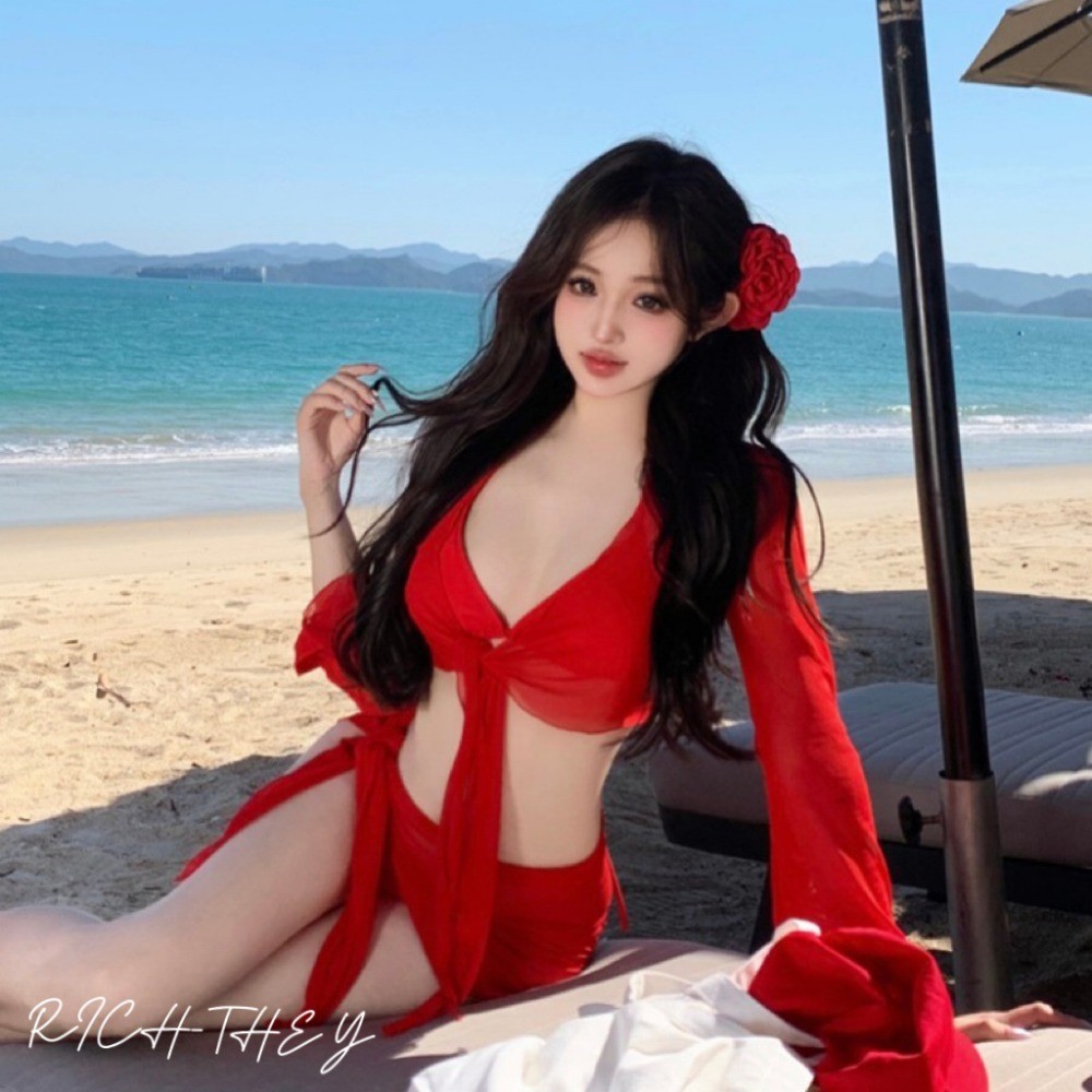 RICH-THEY Đồ Bơi Bikini Đỏ  Thời Trang Gợi Cảm Mới Bộ Đồ Bơi Xẻ Bốn Mảnh | BigBuy360 - bigbuy360.vn