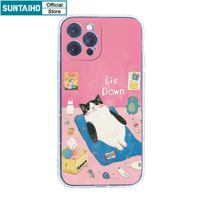 Suntaiho Thẩm Mỹ Dễ Thương Vỏ Điện Thoại Họa Tiết Mèo Hoạt Hình Cho Iphone 15 14 12 13 11 Pro Max IP 7 8 Plus Iphon X Xs XR Xs Max TPU Mềm Cao Cấp Chống Sốc Ốp Lưng