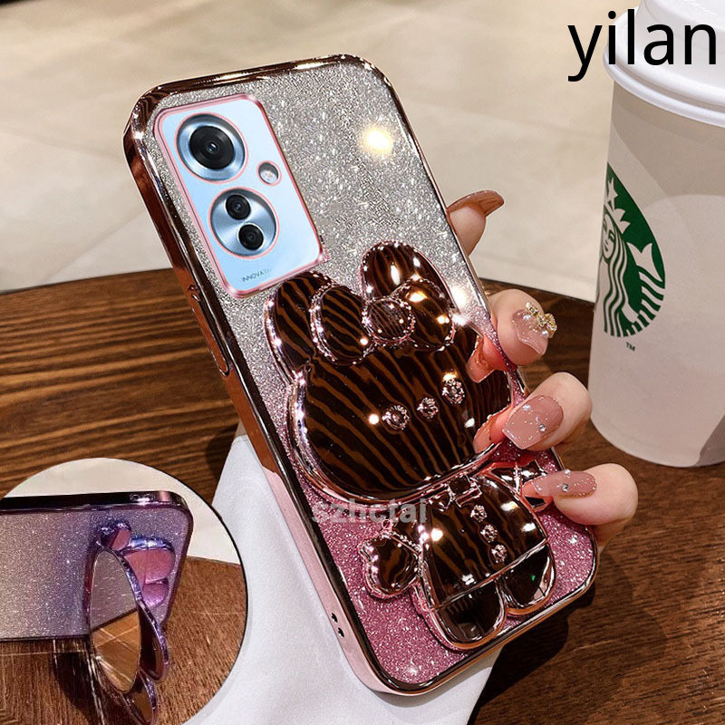 Ốp Điện Thoại Oppo Reno11f 5g Reno11 5G Reno 11 Pro 5G Reno 8T 8 8Z 5G 7Z 5G 8 4G Reno7 4G Ốp lưng Giá Đỡ Gương Bột Lấp Lánh Thời Trang Mạ Điện Silicon Mềm Vỏ Điện Thoại Thỏ Dễ Thương Chống Rơi
