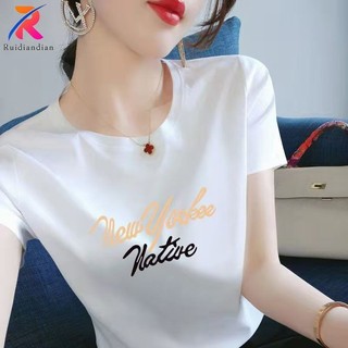 Ruidiandian 2024 Mới Cotton Áo Thun Nữ Tay Ngắn Xuân Thu Thiết Kế Mùa Hè Cảm Giác Áo Thun Mặc Bên Trong Đáy Áo Sơ Mi Cao Cấp