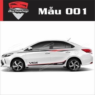 tem dán xe toyota vios, chất liệu decal pvc ngoài trời, chịu nắng mưa bền màu, bộ đầy đủ 2 bên