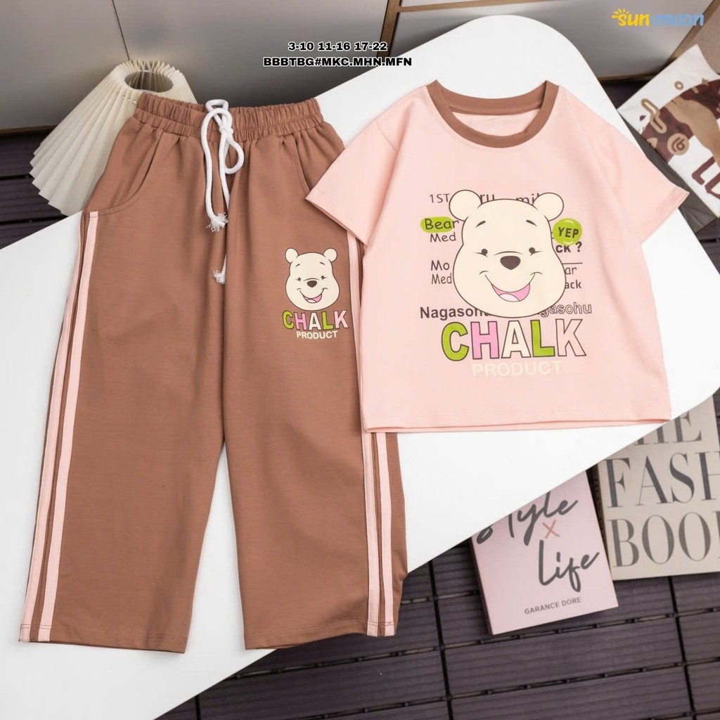 Đồ bộ thun hồng nâu bé gái CHALK 3027