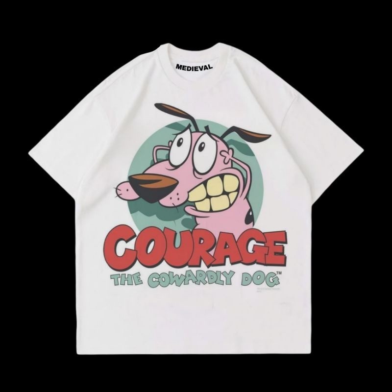 The COWARDLY DOG COURAGE SCARE FACE VINTAGEWHITE TEE In Logo Áo Thun Nữ