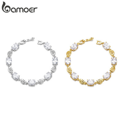 Vòng tay Bamoer Ngôi sao và Mặt trăng Phong cách Châu Âu-Mỹ Mạ đồng Quà tặng vàng trắng cho nữ
