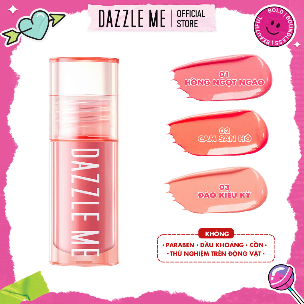 DAZZLE ME Kem Má Hồng Chống Thấm Nước Và Mồ Hôi Ửng Hồng Tự Nhiên Heart-Melt Creamy Liquid Blush