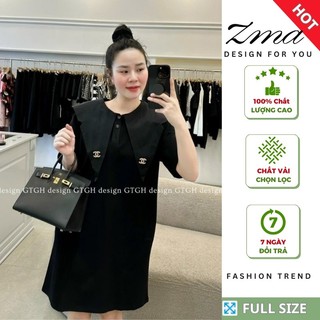 Đầm bầu babydoll thiết kế cổ áo thủy thủ kèm tag cài xinh Chất vải mát cho mùa hè