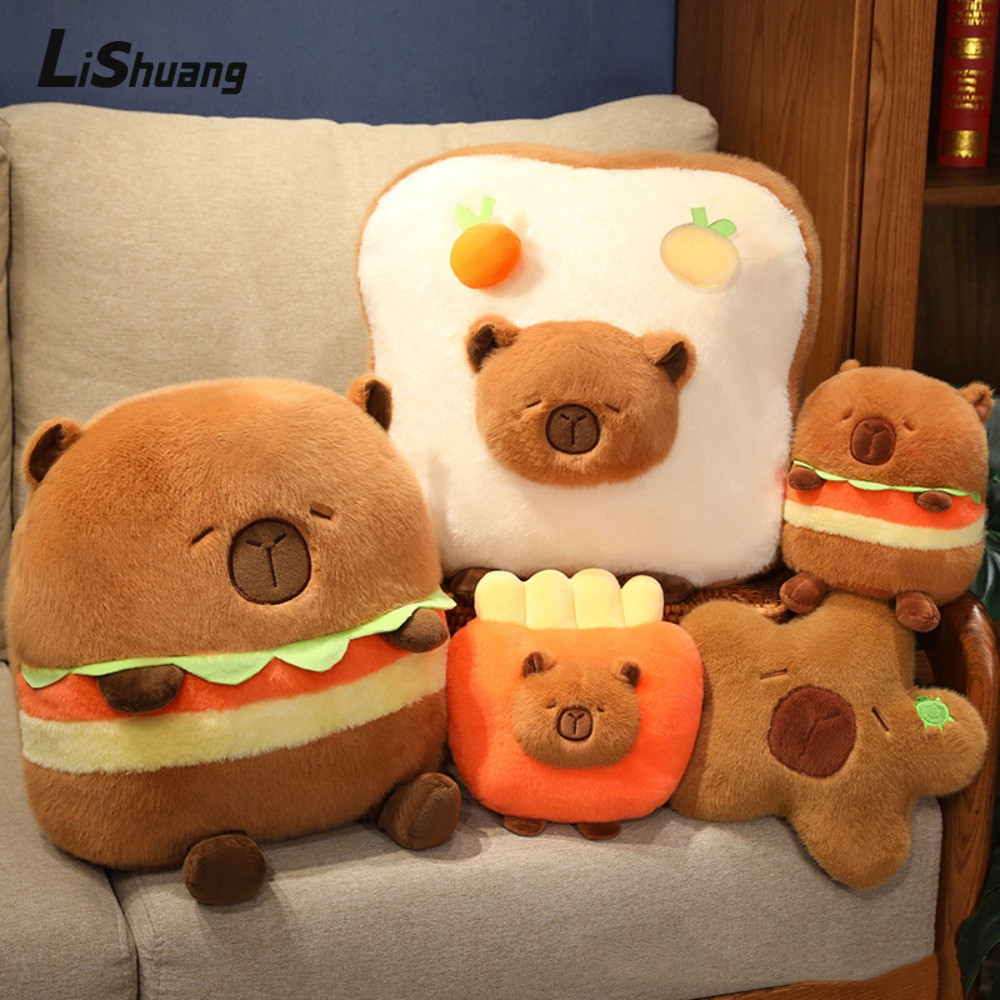 Gối LISHUANG Capybara, 20 ~ 36CM Hamburger Đồ chơi nhồi bông nhồi bông, Bánh mì nướng mô phỏng bánh 