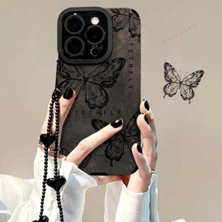 Ốp Điện Thoại Da Dây Xích Bướm Cho iPhone 16 15 11 12 13 14 Pro MAX Plus 11Pro X XR XS MAX 7 8 Plus SE 2020 Ốp Lưng Silicon Sang Trọng Vintage Hoạt Hình Dễ Thương Mềm Chống Sốc