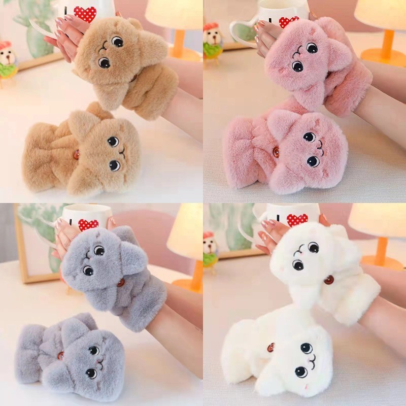 Găng tay len hở ngón iLita bao tay len nữ mùa đông ngón tay chạm màn hình cảm ứng dày giữ ấm