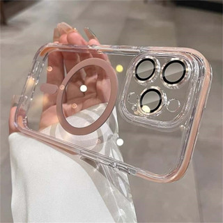   Iphone 16  Vỏ điện thoại từ tính Crystal Clear Shield cho IPhone 16 Pro Max 16 Plus 13 14 15 Pro Max 15 Plus Vỏ silicon trong suốt có màng ống kính kim loại 