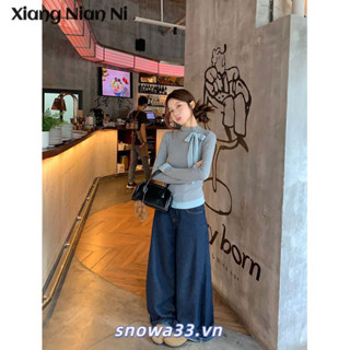 Xiang Nian Ni Giả Hai Mảnh Nơ Nửa Cổ Rùa Áo Thun Nữ Xếp Ly Slim Fit Bên Trong Mặc Đáy Áo Sơ Mi Top