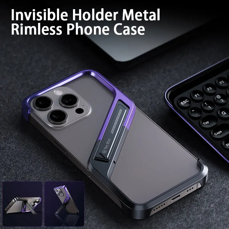 Sang Trọng Loại S Hợp Kim Nhôm Ẩn Đứng Ốp Lưng Điện Thoại Iphone16 15 14 Pro Max Chống Sốc Tản Nhiệt Vỏ Kim Loại