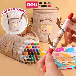  Màu Sáp Dầu Bút Sáp Lụa Vặn Hữu Cơ Deli Gấu Buter Bear 24 36 Màu Cao Cấp Kèm Túi Đựng Xinh Xắn 