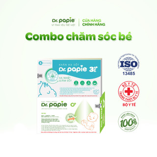  Combo 1 hộp Khăn hạ sốt Dr.Papie 3mo+ và 1 hộp Gạc rơ lưỡi Dr.Papie 0+ dành cho bé từ 3 tháng tuổi 