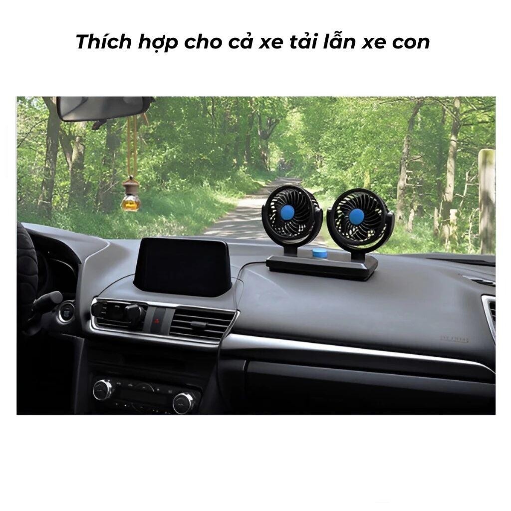 Quạt mini ô tô đơn đôi gắn taplo 5V 12V 24V quay 360 độ siêu mát để bàn phù hợp các loại xe | BigBuy360 - bigbuy360.vn