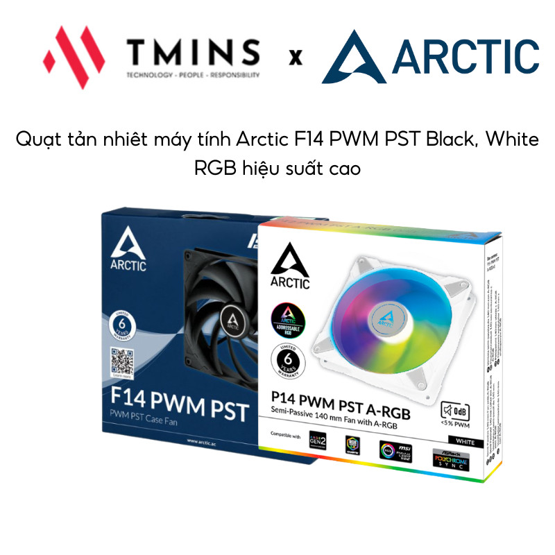 Quạt tản nhiêt máy tính Arctic F14 PWM PST Black, White RGB, Hiệu suất cao - Hàng chính hãng