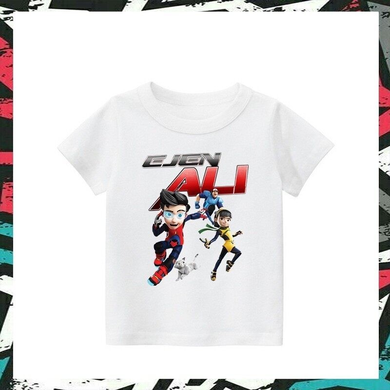 2025 Ejen Ali Nhân Vật Áo Thun Trẻ Em Unisex Cổ Tròn Tay Ngắn Hoạt Hình Tee