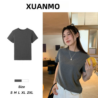  XUANMO Local brand áo thun phông form rộng BIG SIZE Áo thun nữ phong cách Hàn Quốc dáng rộng màu xám đậm phù hợp mùa hè 