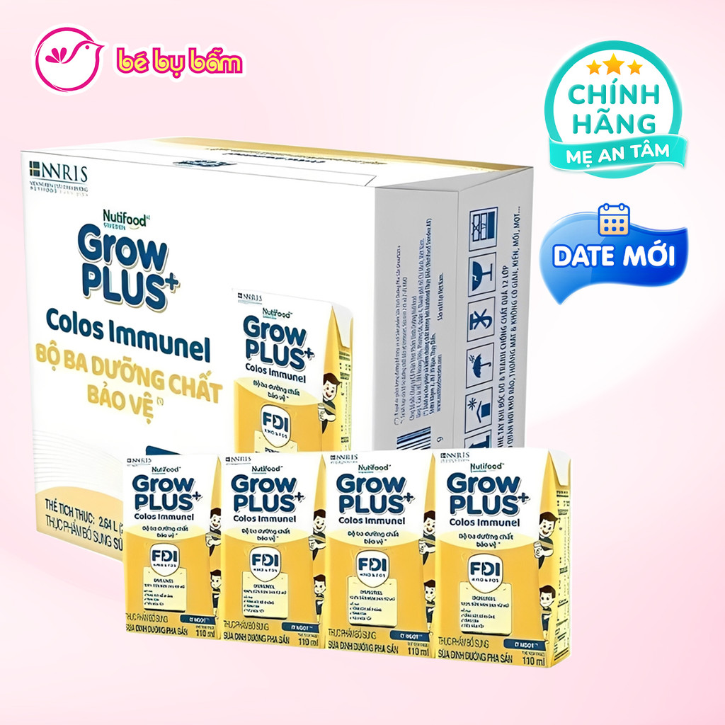 🍼 [HỘP 110ML] Thùng 24 Hộp Sữa Bột Pha Sẵn Nutifood Grow PLUS+ Vàng - Sữa Non Colos IMMUNEL