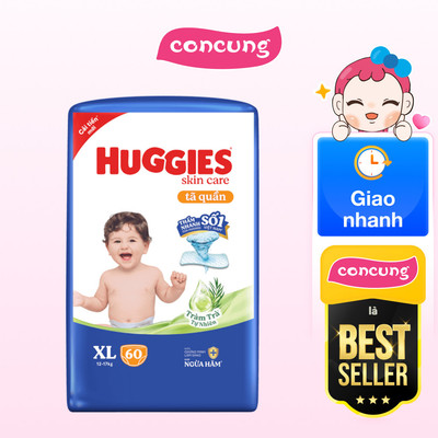 Tã quần Huggies Skincare gói cực đại (XL, 12-17kg, 60 miếng) ( Giao mẫu ngẫu nhiên) - concung