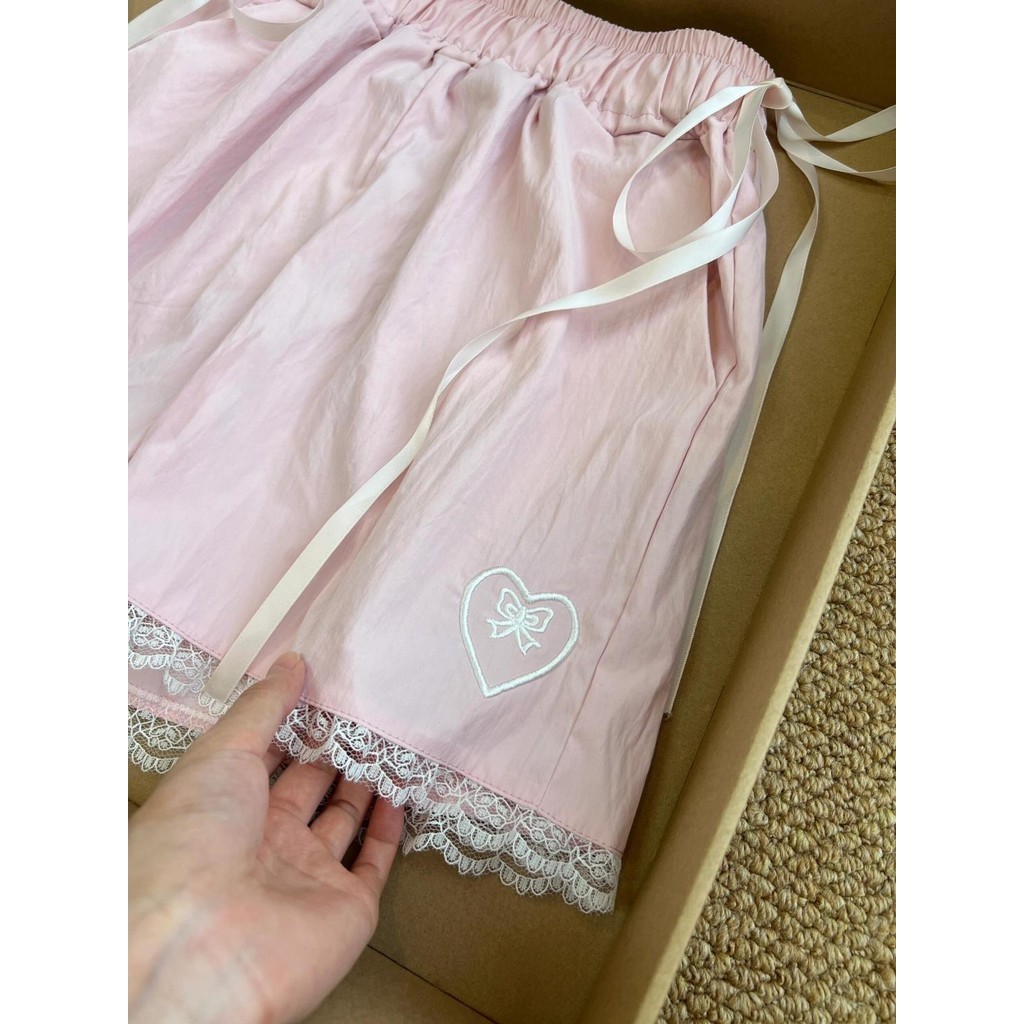 Quần Short Ren Hồng Quần Nữ Nơ Nữ Hồng Thẳng Ống Rộng Quần Rời Ôm Hơn Nhìn