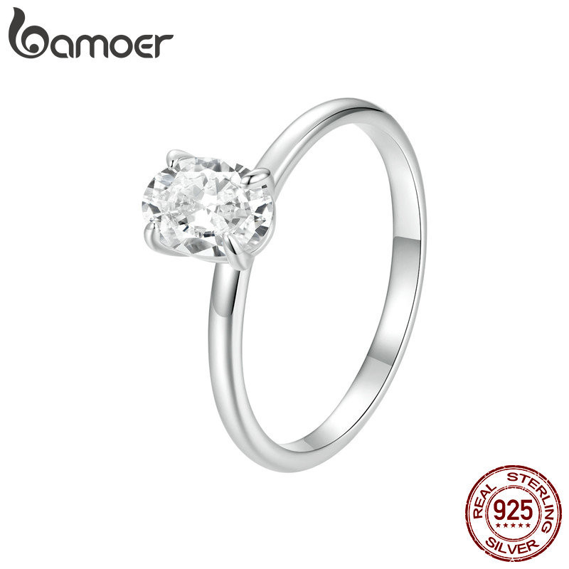 Nhẫn Bạc Bamoer 925 1CT Moissanite Trang Sức Thời Trang Quà Tặng Cho Nữ
