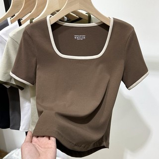 Plus Size Quần Áo Nữ Mới Cổ Chữ U Thời Trang Áo Thun Nữ Tay Ngắn Nữ Mùa Hè Phù Hợp Với Bụng Bao Ngắn Top