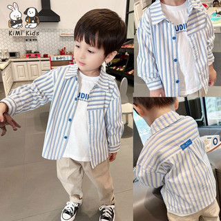 Áo sơ mi dài tay sọc KiMi Kids Boys Xuân Thu Áo sơ mi trẻ em cotton trẻ em Áo sơ mi phong cách nước ngoài Hàn Quốc