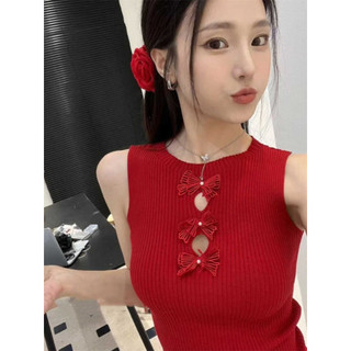 Mùa Hè Phong Cách Mới Nữ Mỏng Phong Cách Nguyên Chất Desire Ngọt Ngào Cô Gái Pháp Ngọt Cay Ba Chiều Hoa Không Tay Dệt Kim Áo Vest