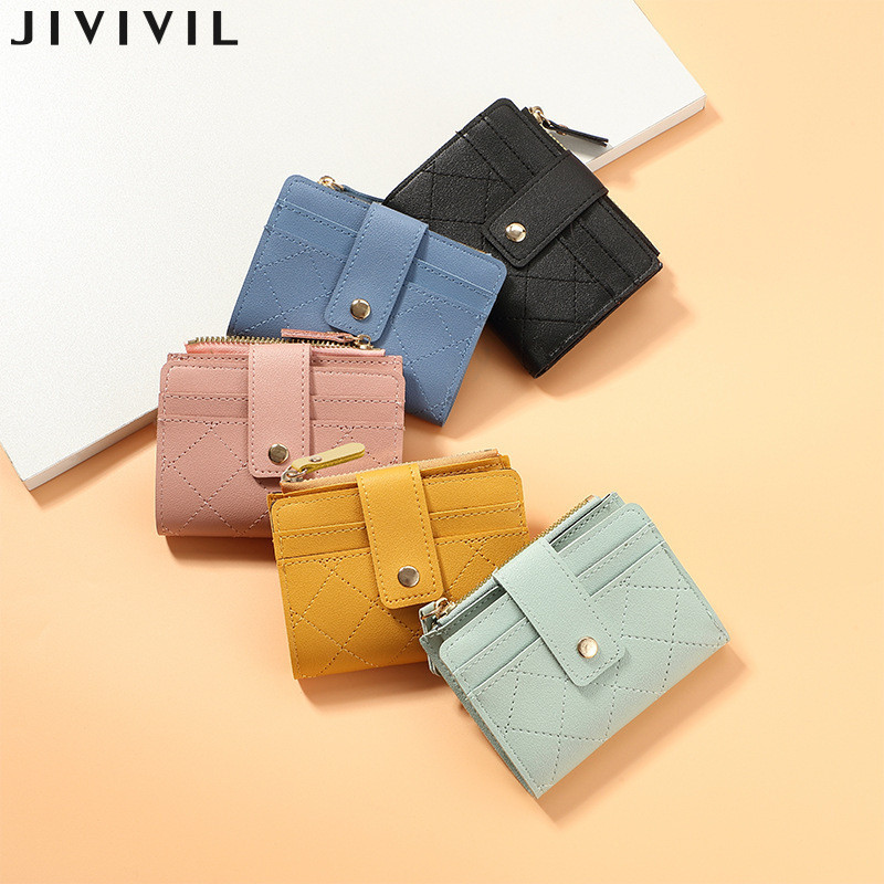 Ví nữ JIVIVIL Ví đựng tiền xu có dây kéo màu trơn ngắn
