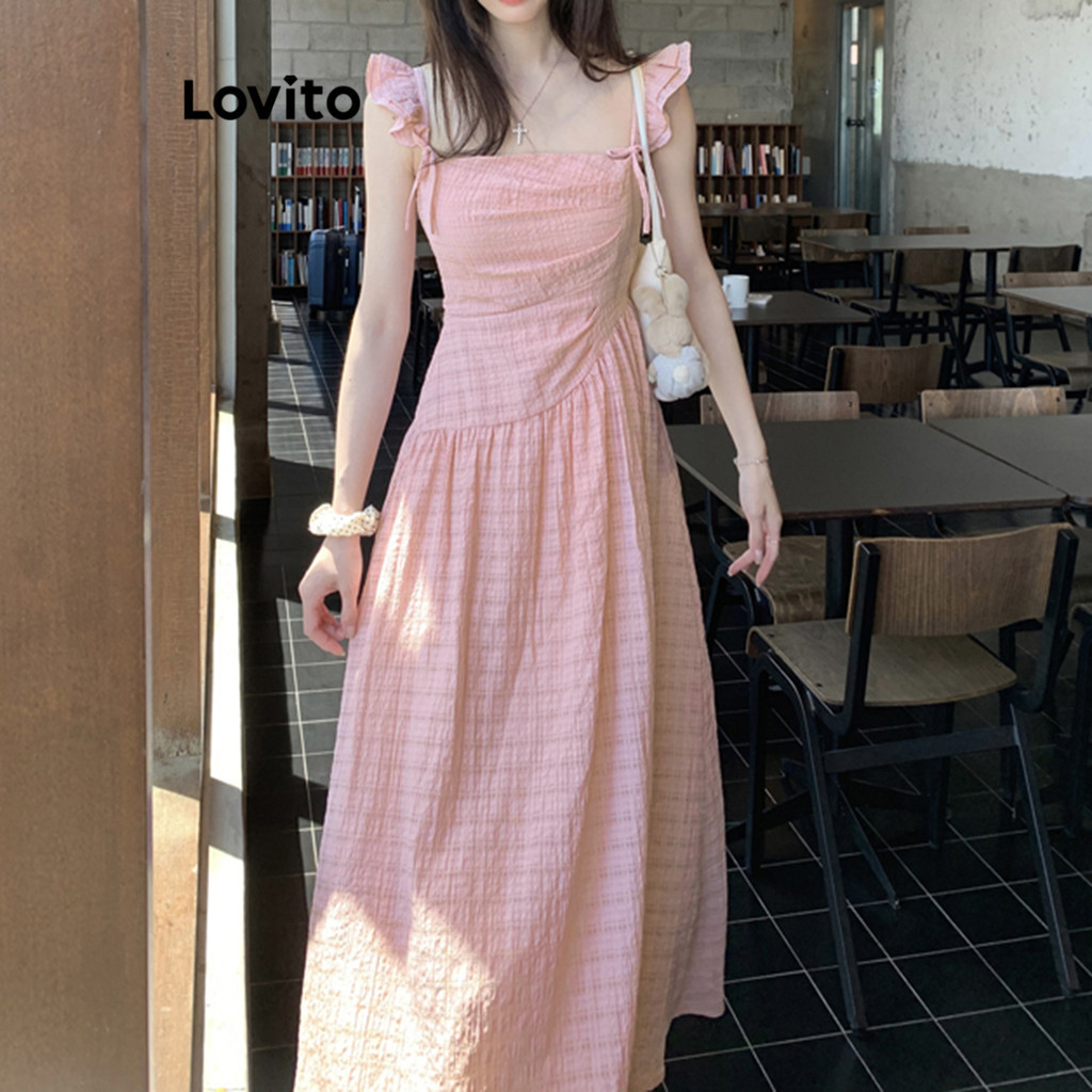 Lovito Váy xếp li có họa tiết trơn dễ thương dành cho nữ L94AD104 | BigBuy360 - bigbuy360.vn