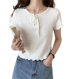 Áo thun Lovito có dây buộc màu trơn phong cách thường ngày cho nữ LNE58766