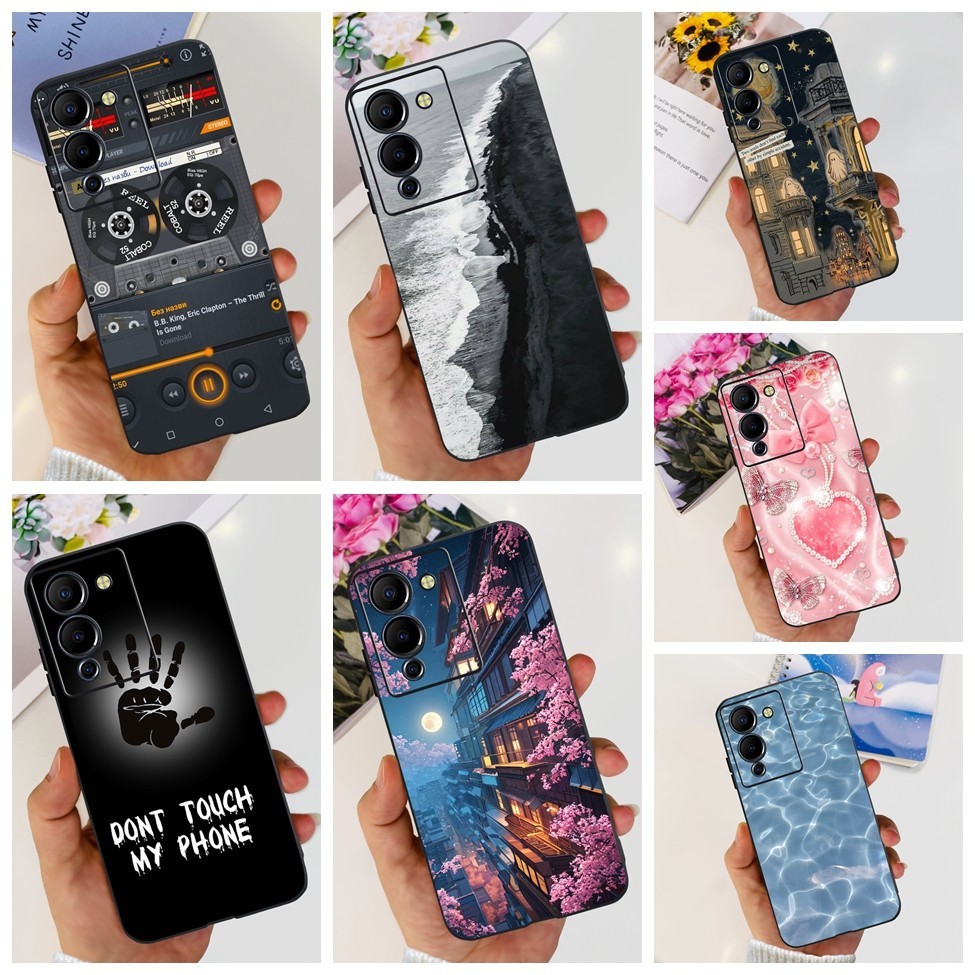 Ốp lưng Infinix Note 12 G96 X670 Hoa thẩm mỹ màu đen Mèo dễ thương Bướm TPU mềm Vỏ điện thoại Infini
