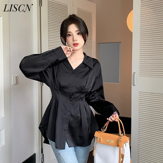 LISCN áo sơ mi nữ áo kiểu hàn quốc độc đáo ins Tối giản trendy WCS24803CL 32Z240807