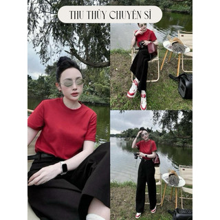 Áo phông trơn cổ tròn 3 màu trắng - đen - đỏ