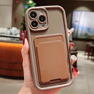  Ốp điện thoại có khe cắm thẻ sang trọng cho iPhone 16 15 14 11 13 12 Pro Max 16e 7 8 Plus X XR XS Max Khe cắm thẻ đơn giản bằng silicon Vỏ bảo vệ mềm 