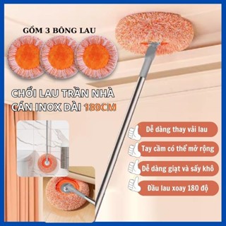 Chổi lau nhà/Lau trần nhà hình hoa hướng dương gồm 3 bông lau, chổi quét trần dài 1m8 & 2m25 xoay 180 độ