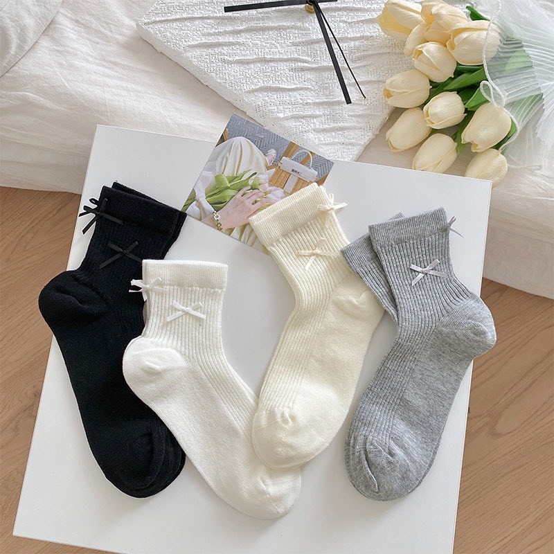 [Có sẵn] Vớ Dài nơ -Trắng