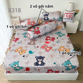 Bộ ga giường thun lạnh 4 món R318 in 5D REE Bedding đủ size drap trải nệm