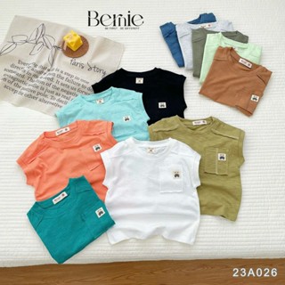 Áo tanktop cotton xược túi ngực thêu gấu dáng hàn quốc cho bé trai bé gái từ 9đến 24kg BERNIE 23A026