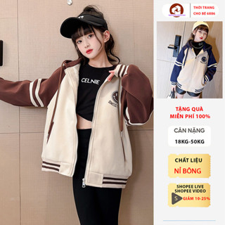  Áo khoác thu đông nữ áo khoác bomber bé gái 18-52kg mẫu Smile áo khoác bóng chày nỉ dày dặn áo bomber bé gái 