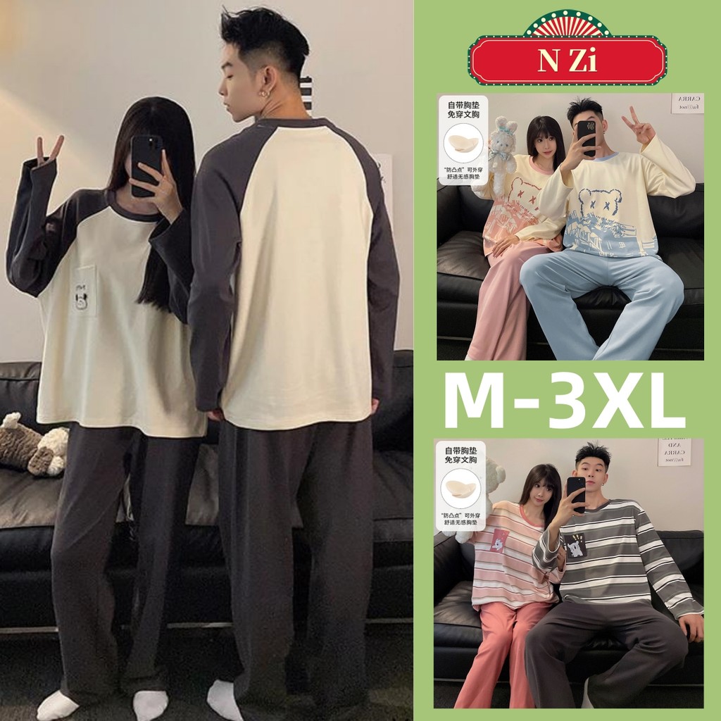 Cặp Đôi Bộ Đồ Ngủ Bộ Đồ Ngủ Nam Nữ Cotton Thu Đông Dài Tay Đệm Đồ Ngủ Người Phụ Nữ Người Đàn Ông Rời Có Miếng Lót Ngực Mặc Nhà