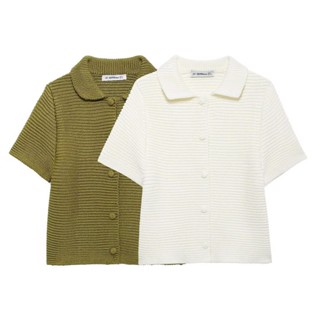 Uibey Thời Trang Cổ Lật Tay Ngắn Thắt Lưng Khóa Thô Kim Áo Len 5361