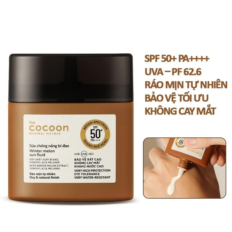 Sữa Chống Nắng Bí Đao Quang Phổ Rộng, Bảo Vệ Da Cocoon Water Melon Sun Fluid SPF 50+ PA++++ 50ml