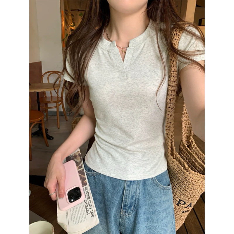 Áo Thun Babytee Kiểu Cổ Tàu V Tôn Dáng Nữ Co Giãn | BigBuy360 - bigbuy360.vn
