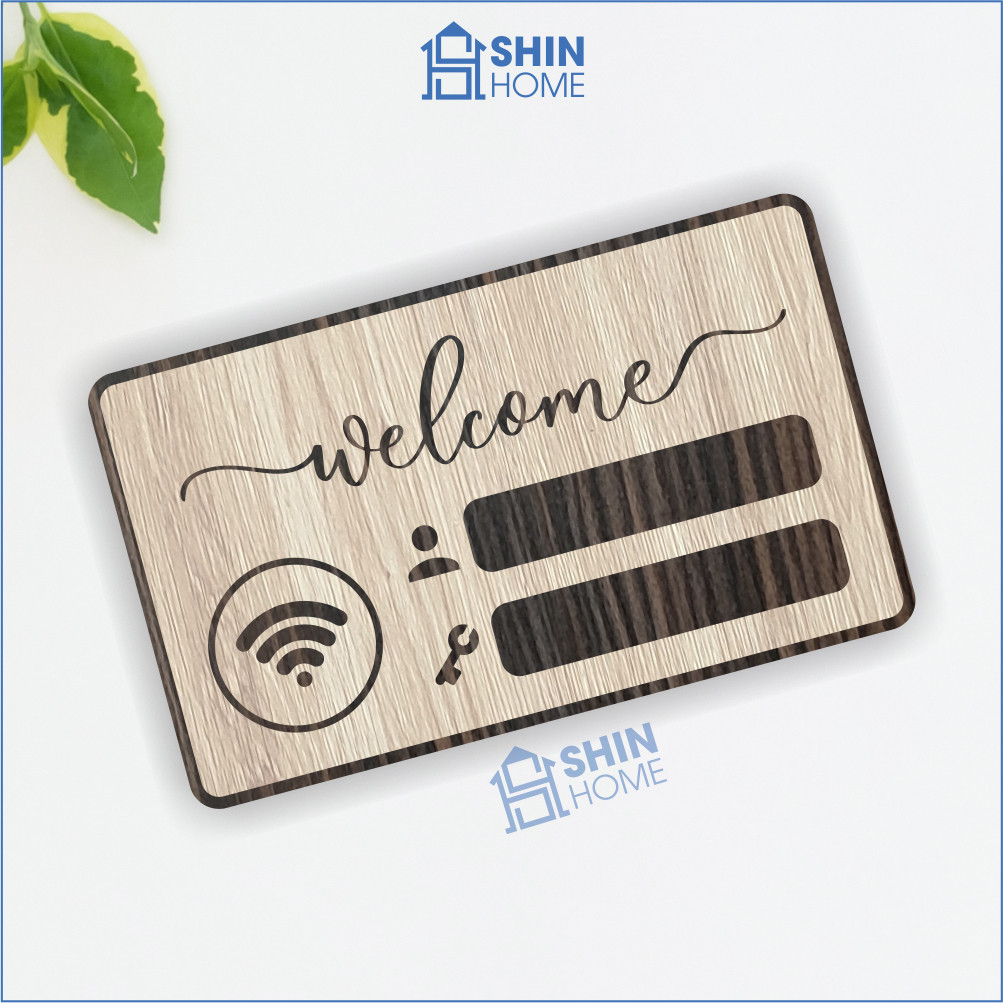 Bảng wifi bằng gỗ cắt laser 2 lớp ghi password wifi trang trí decor quán